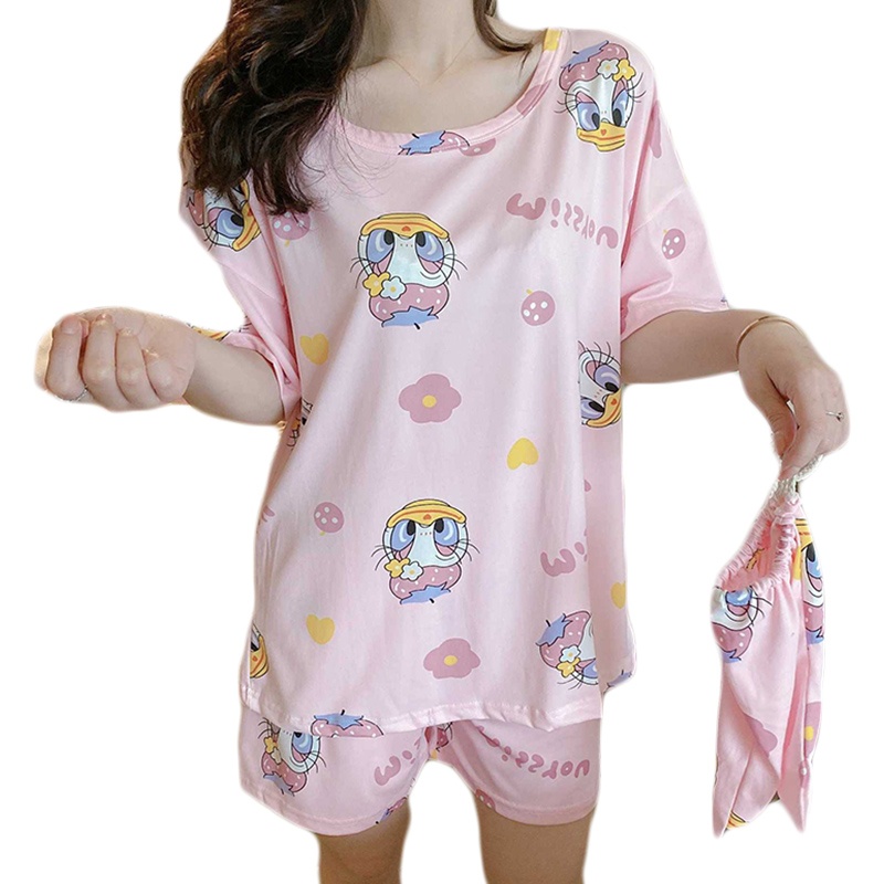 Bộ Đồ Ngủ Ngắn Tay Dáng Rộng In Họa Tiết Hoạt Hình Dễ Thương Cho Nữ