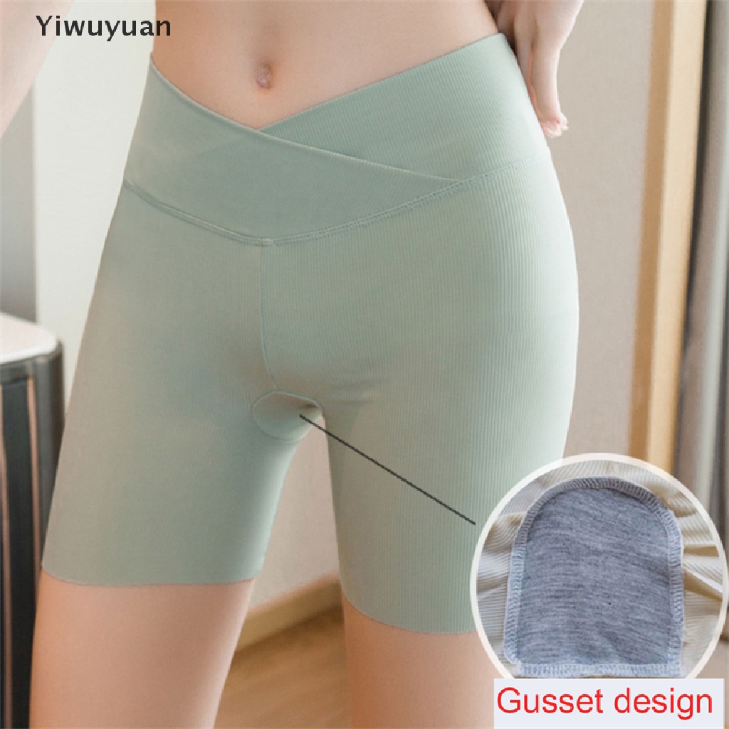 < Yiwuyuan > Quần Legging An Toàn Bằng Lụa Lạnh Chéo Eo Thoải Mái Thoáng Khí Không Viền Xoăn Cỡ Lớn Mùa Hè Cho
