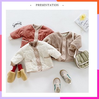 Áo Khoác Phao Lót Lông Cừu Vintage Phong Cách Hàn Quốc Cho Bé Trai Bé Gái, Có Thể Mặc 2 mặt