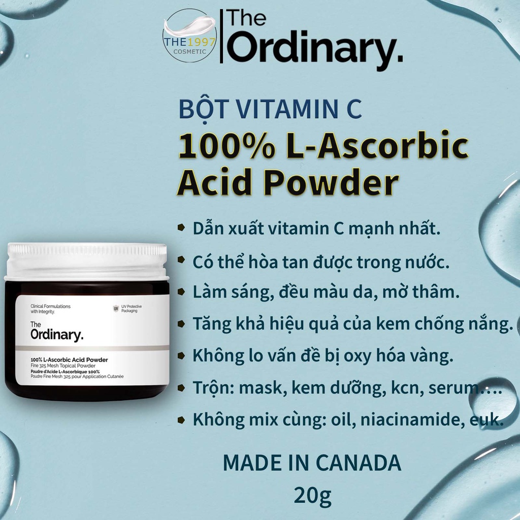 Bột Vitamin C sáng da, mờ thâm The Ordinary 100% L Ascorbic Acid Powder