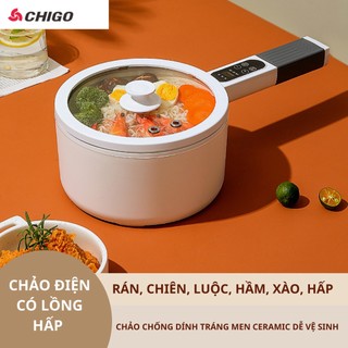 Chảo điện mini đa năng tích hợp nấu lẩu, hấp, chiên, rán, xào, hầm