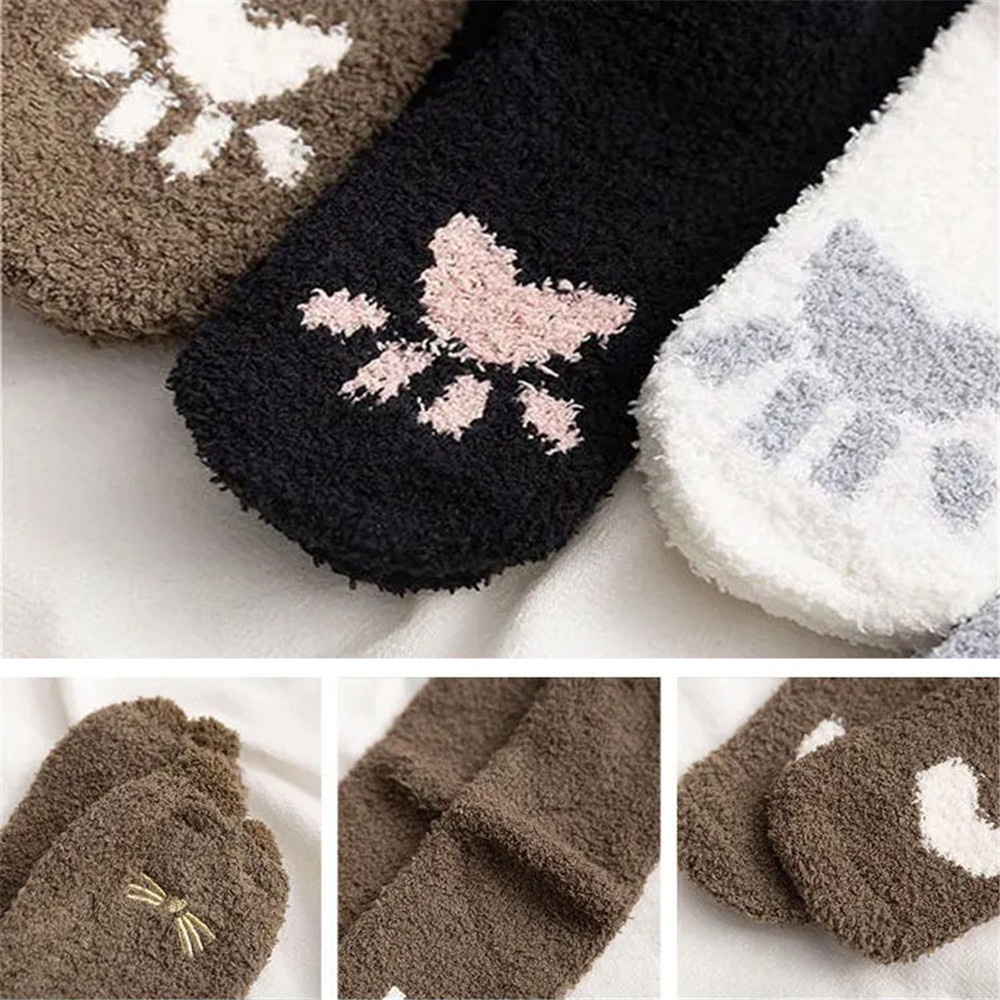 Vớ nhung dày giữ ấm in họa tiết chân mèo thời trang cho nữ JP5