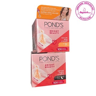 Combo 2 Kem Dưỡng Sáng Da Ẩm Mịn Ngày + Đêm Ponds Bright Beauty Serum  Cream
