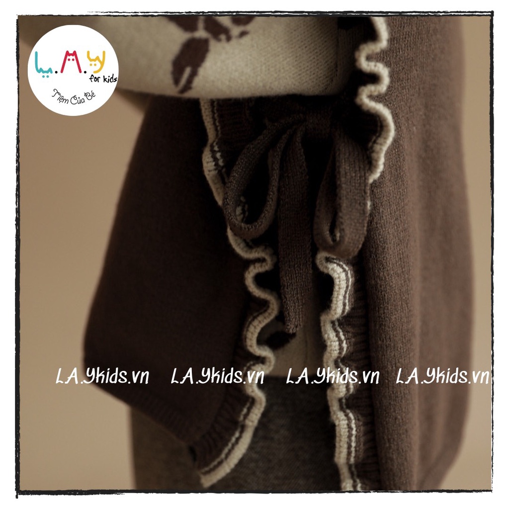 Gile Len Viền Bèo Thắt Nơ Eo 2 Màu Nâu Kem Cho Bé Mix Đồ Ngày Thu Đông L.A.Y kids