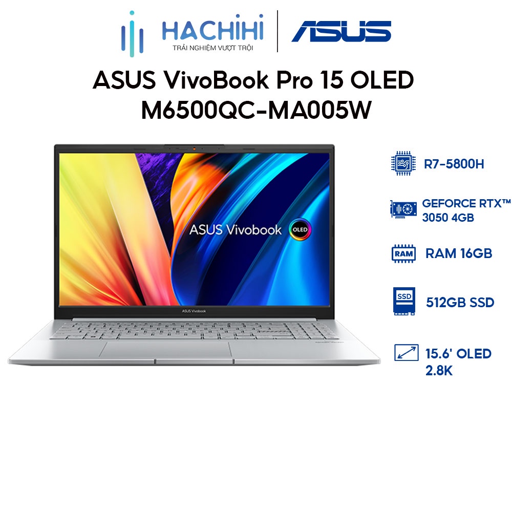 Laptop ASUS VivoBook Pro 15 OLED M6500QC-MA005W (R7-5800H | 16GB | 512GB | GeForce RTX™ 3050 4GB | 15.6' OLED 2.8K)