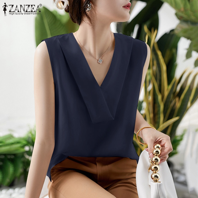 Zanzea Áo Nữ Không Tay Cổ Chữ V Màu Trơn Thời Trang