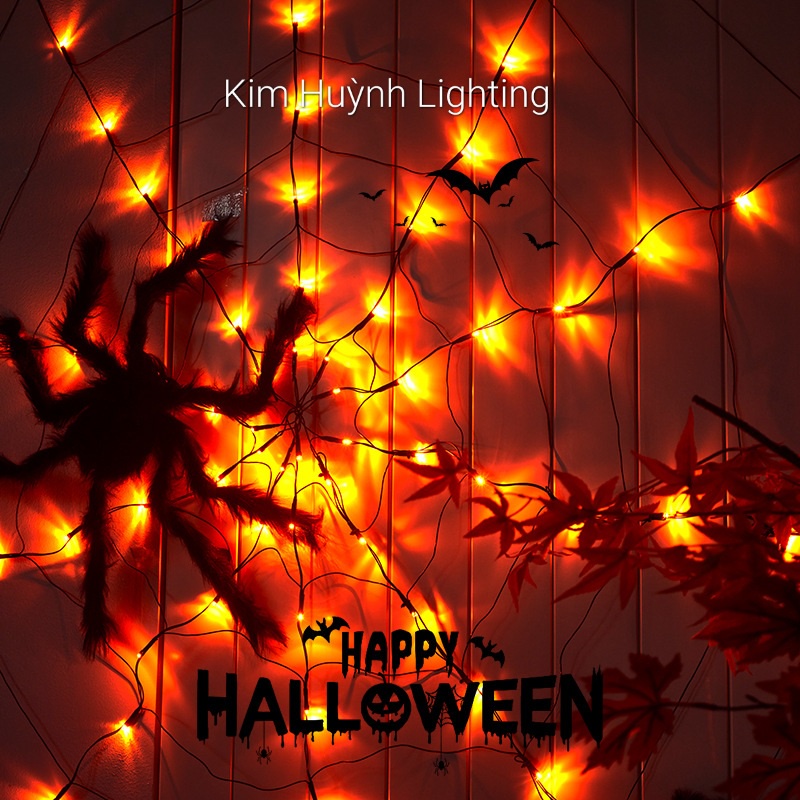 Đèn lưới mạng nhện trang trí Halloween kèm remote chỉnh 8 chế độ nháy