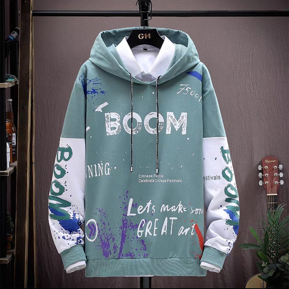 Áo hoodies dài tay unisex SOZO phối hai màu in chữ BOOM nổi bật - AO TOP NAM 90000205