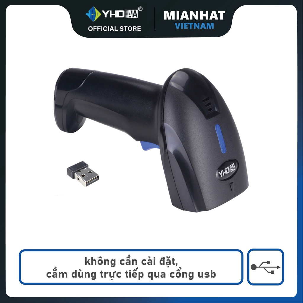 Máy bắn mã vạch không dây YHD 1100DW đọc mã vạch Barcode 1D Qrcode 2D kết nối USB dùng trên Máy tính