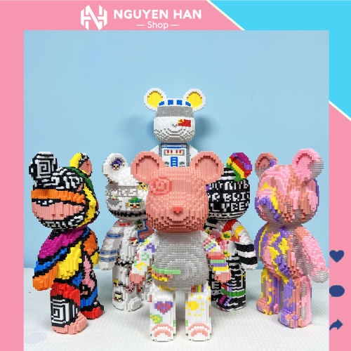 mô hình lắp ghép lego đồ chơi xếp hình gấu bearbrick 33cm 46cm 55cm 73cm decor  (tặng búa+ có ngăn k