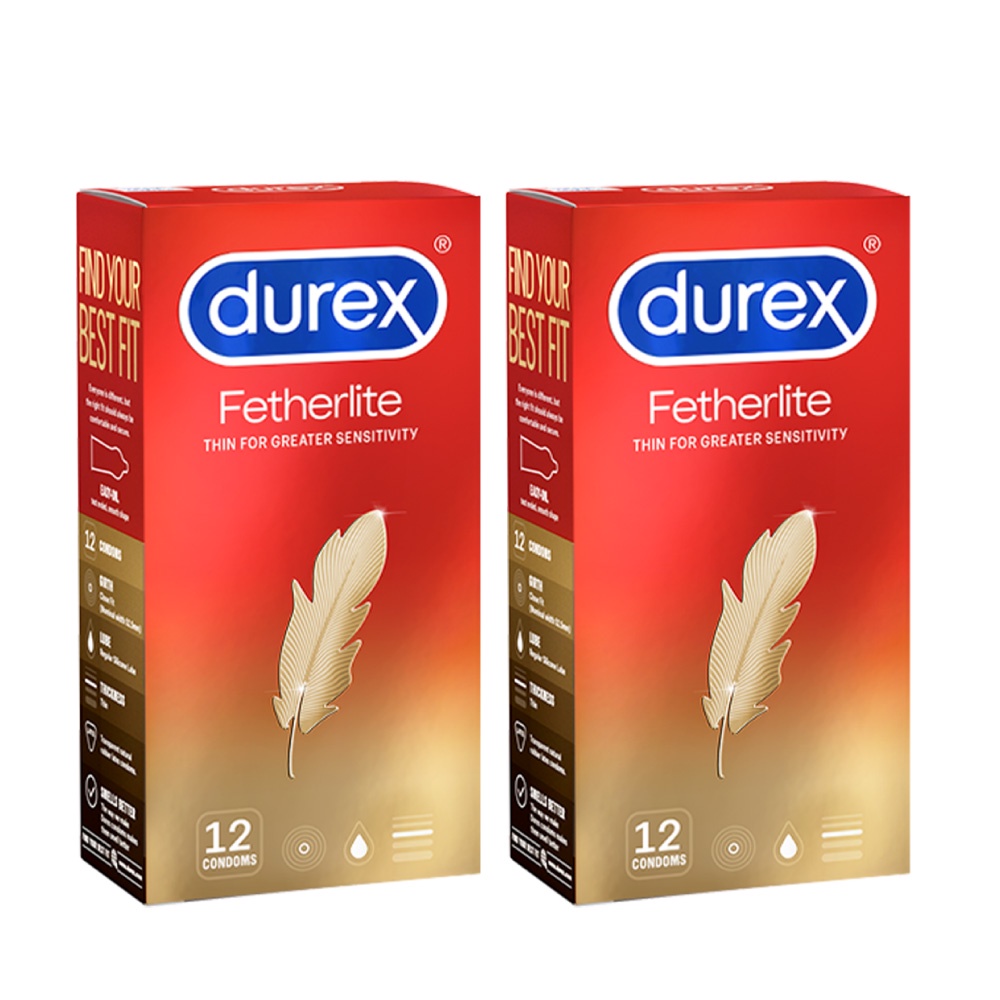 Bộ 2 hộp bao cao su Durex Fetherlite siêu mỏng (size 52.5mm, 12 bao/hộp)