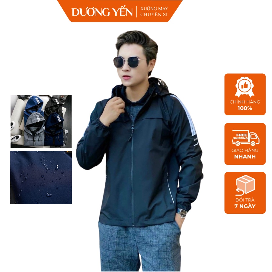 Áo khoác nam 2 lớp phối viền thể thao cao cấp, Áo gió nam nữ chất gió tráng bạc chống thấm hiệu quả
