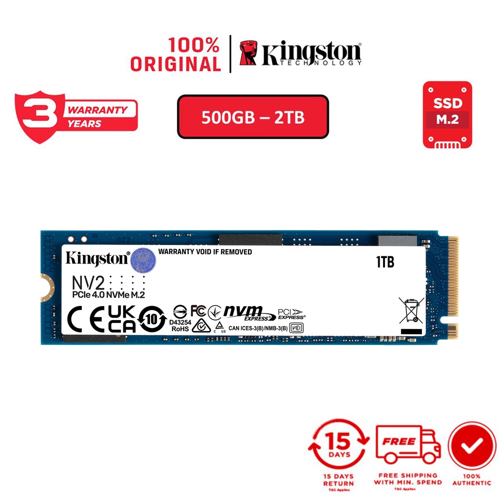 Ổ cứng SSD Kingston NV2 NVMe Gen 4x4 PCIe 4.0 M.2 tốc độ đọc/ghi lên tới 3.500/2.800 MB/giây - Hàng chính hãng