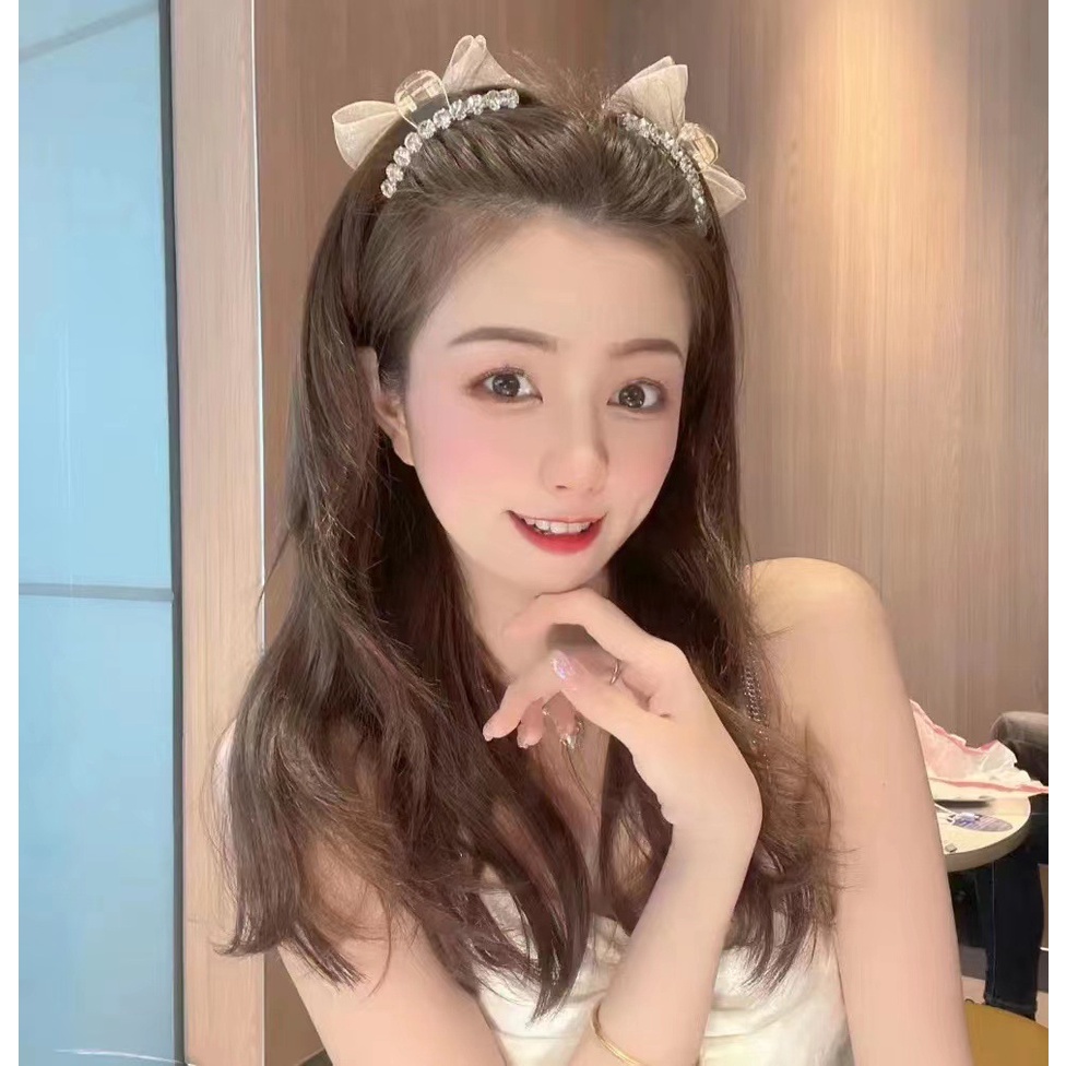 Kẹp tóc nơ nhỏ hai mặt đính đá ngọc trai nhân tạo, kẹp mái đính nơ phong cách thanh lịch, hàn quốc