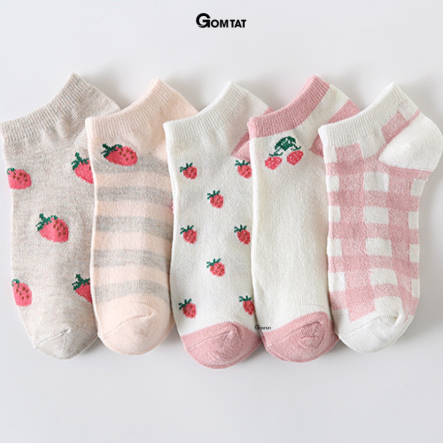 Set 5 đôi tất nữ cổ thấp GOMTAT phong cách hàn quốc, chất liệu cotton mềm mịn hút ẩm thoáng khí khử mùi  -CB077