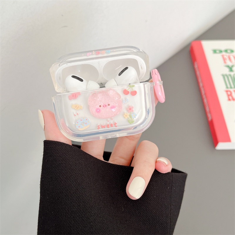 Thích hợp cho Airpods1 / 2 Pro Phantom Long Lanh Pig Head Bộ tai nghe Vỏ bảo vệ Bluetooth không dây Air Pods Pro 3 Vỏ bảo vệ tai nghe