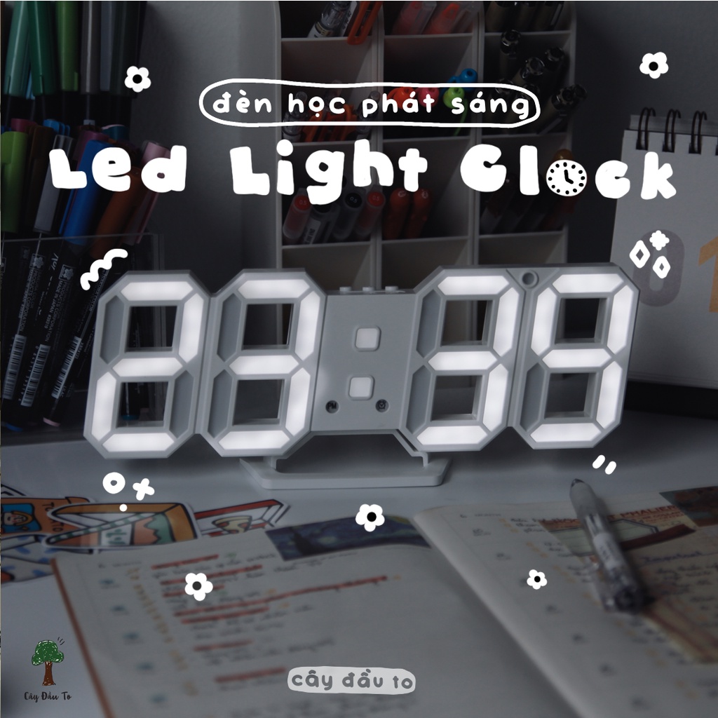 Đồng Hồ Đèn Led Trắng Đa Năng Có Thể Điều Chỉnh Ngày Giờ Độ Sáng Báo Thức Light Clock Cây Đầu To