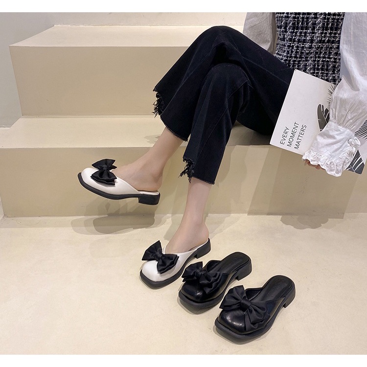 CÓ SẴN: Giày lolita sục marry nơ mũi vuông đế đúc da mềm êm chân -ZINZIN3456