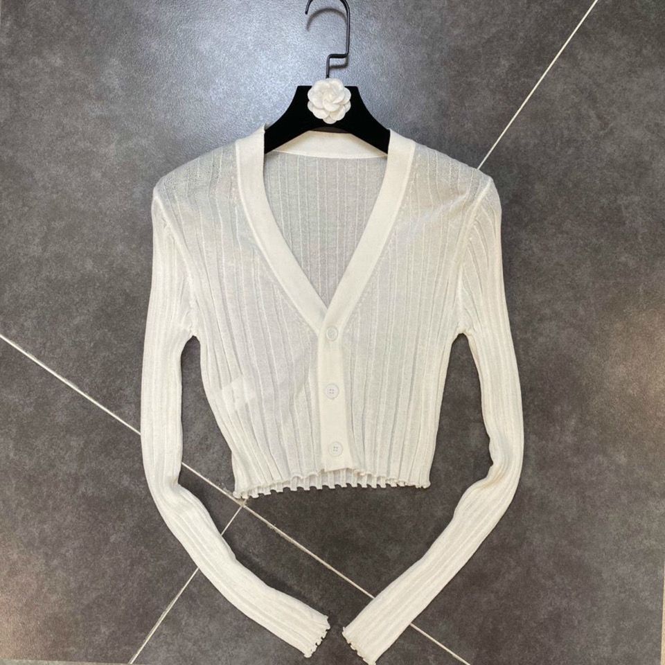 Influencer Bán Chạy Áo Khoác Cardigan Dệt Kim Mỏng Màu Trắng Chống Nắng Eo Cao Thời Trang Mùa Hè Dành Cho Bạn Nữ