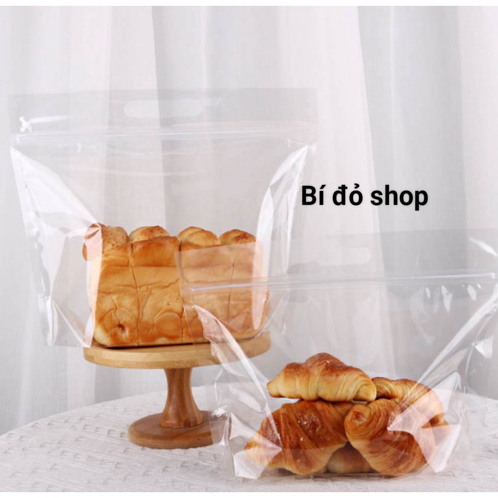 Size TRUNG Set 10 túi ZIP ZIPPER TRONG SUỐT đựng bánh mì, bánh quy, qui, kẹo, trái cây size 29.5*22*10cm