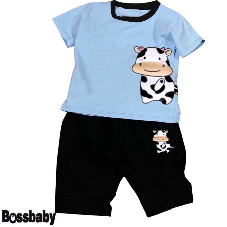( Km ) ( Khuyến mãi ) Combo 3 Bộ đồ bé trai hinh in bò sữa siêu dễ thuong cho bé từ 6kg đến 29kg.BDBT40.