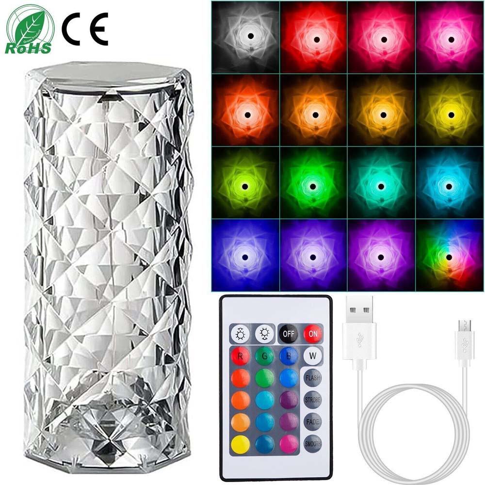 LED Crystal Table Lamp Diamond Rose Bar Night Light Touch Atmosphere Bedside