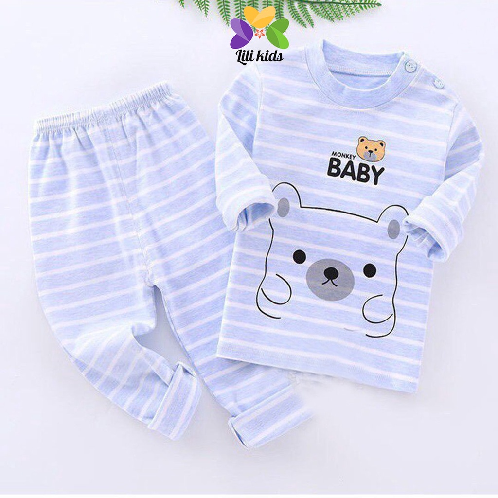 Bộ thu đông cho bé LILI.KIDS in hình gấu chất cotton nỉ mềm và ấm, Bộ dài tay cho bé trai bé gái 1 2 3 4 tuổi BDT09