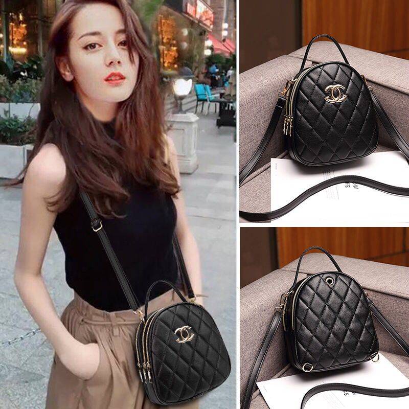 Túi Đeo Chéo Ba Lớp Da Thật Đính Kim Cương Mini Phong Cách Thời Trang Mới 2021 Dành Cho Bạn Nữ