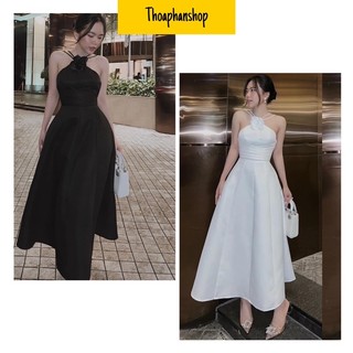 Đầm maxi cổ yếm tag hoa hai màu