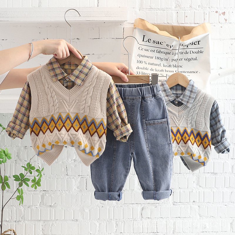 Hàng Có Sẵn Giao Hàng Nhanh Bộ Áo Sweater Ba Lỗ Phối Quần Jean Thời Trang Xuân Thu Mới Cho Bé Trai PNQP