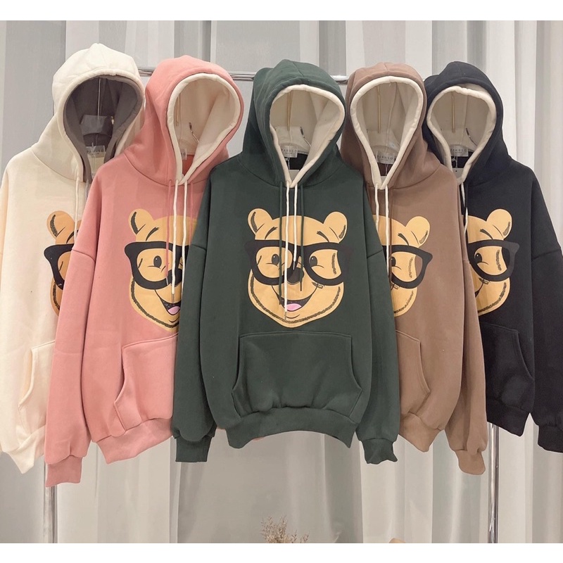 [ Rẻ vô địch ] ÁO HOODIE NỈ HAI MŨ FORM RỘNG TAY BỒNG - GẤU ĐEO KINH