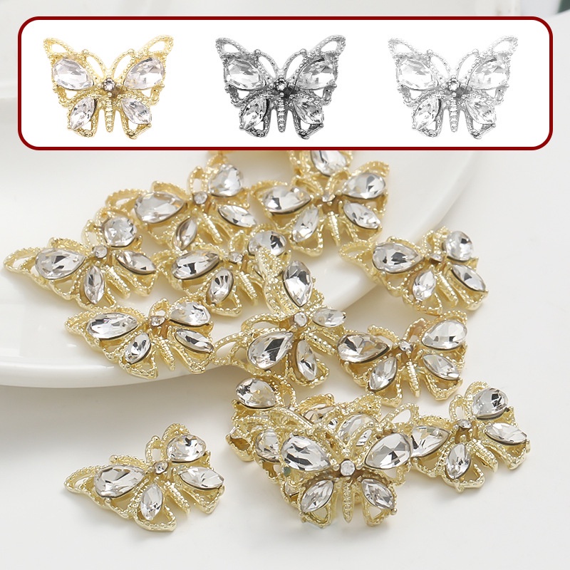 Phụ Kiện Trang Trí Móng Tay Hình Bướm Bằng Hợp Kim Đính Đá Xinh Xắn