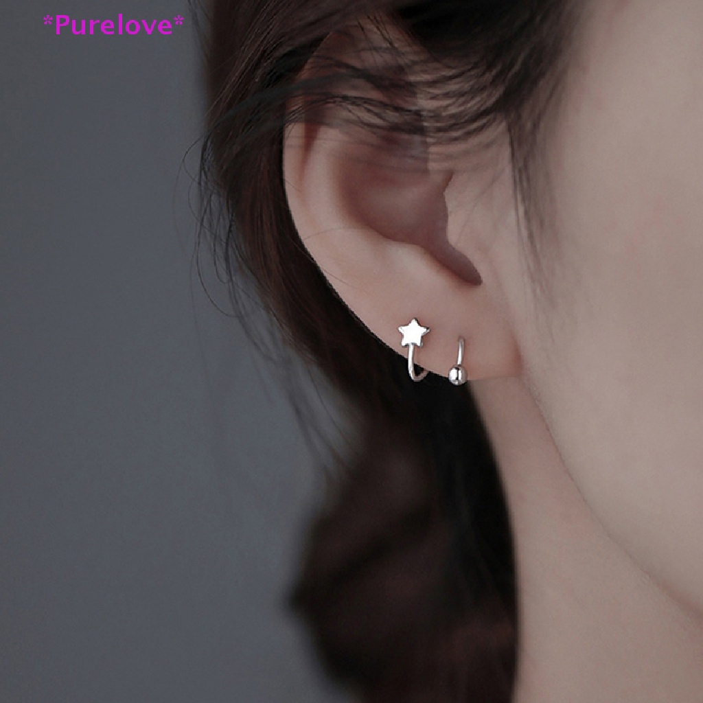 1 Khuyên Tai Hình Ngôi Sao / Trái Tim / Gợn Sóng Mini Bằng Thép Không Gỉ Thời Trang Cho Nữ Mới