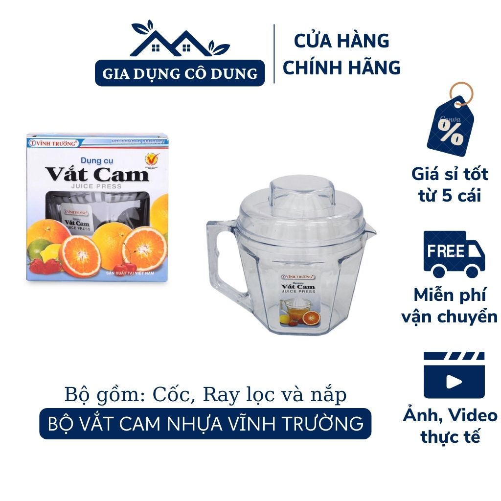 Dụng Cụ Vắt Cam Nhựa Vĩnh Trường Kèm Cốc Và Ray Lọc Màu Trắng Trong Suốt