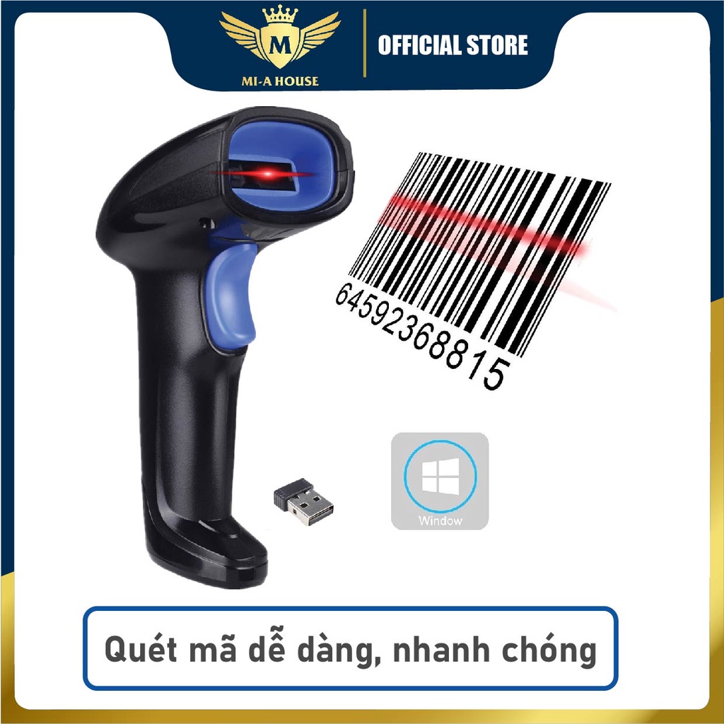 Máy quét mã vạch không dây di động YHD 1100CW dành cho siêu thị, shop bán lẻ, đọc mã vạch 1D không cần cài đặt,