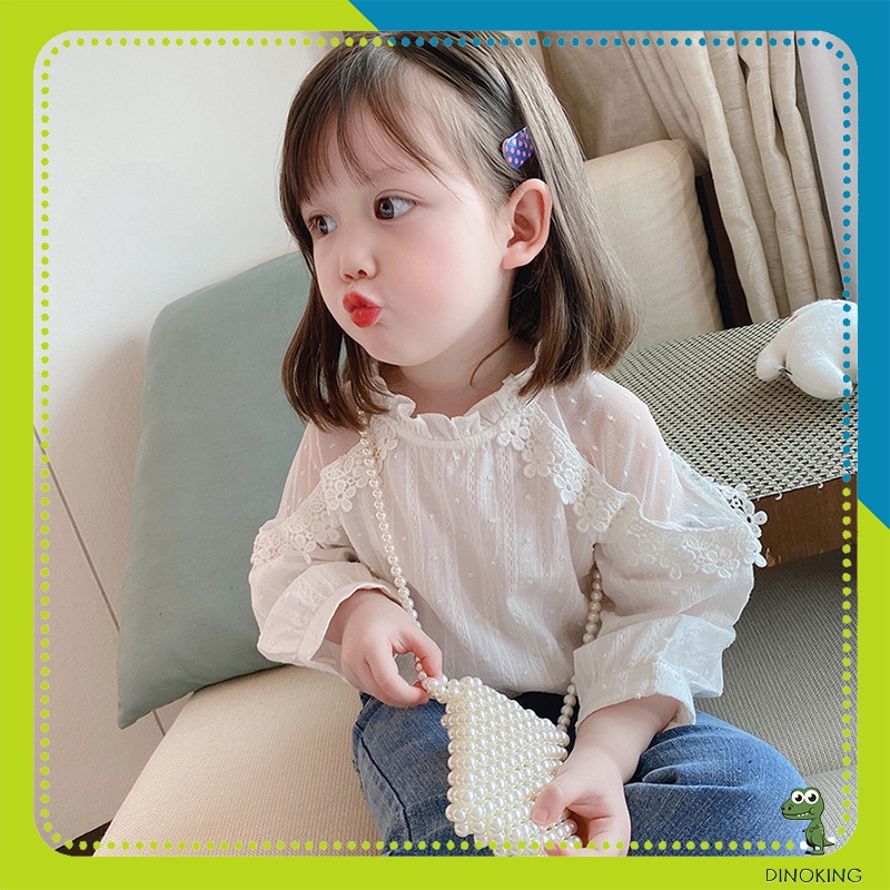 Áo sơ mi bé gái Hàn Quốc DINOKING Sơ mi ren dài tay cho bé màu trắng phong cách Hàn mùa thu phù hợp trẻ em 2-7 tuổi AS02