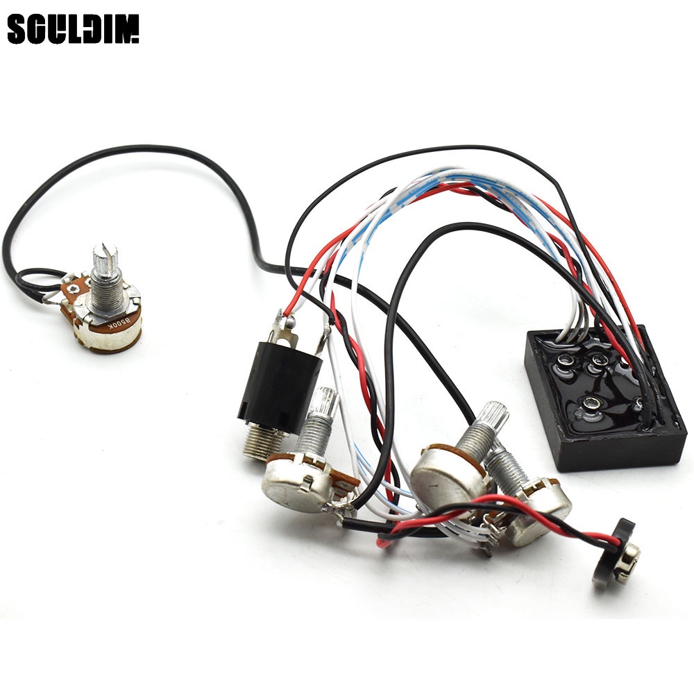 2 Band Active Bass Guitar EQ Equalizer Preamp Circuit Pickup Đen