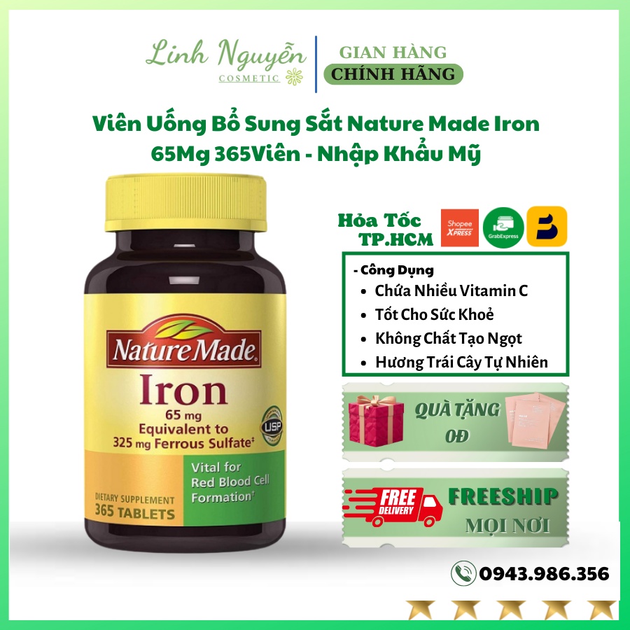 Viên Uống Bổ Sung Sắt Nature Made Iron 65Mg 365Viên - Nhập Khẩu Mỹ