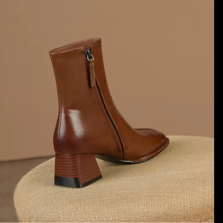 Giày Bốt Martin Gót Vuông Phối Khóa Kéo Bên Hông Kiểu Retro Cá Tính