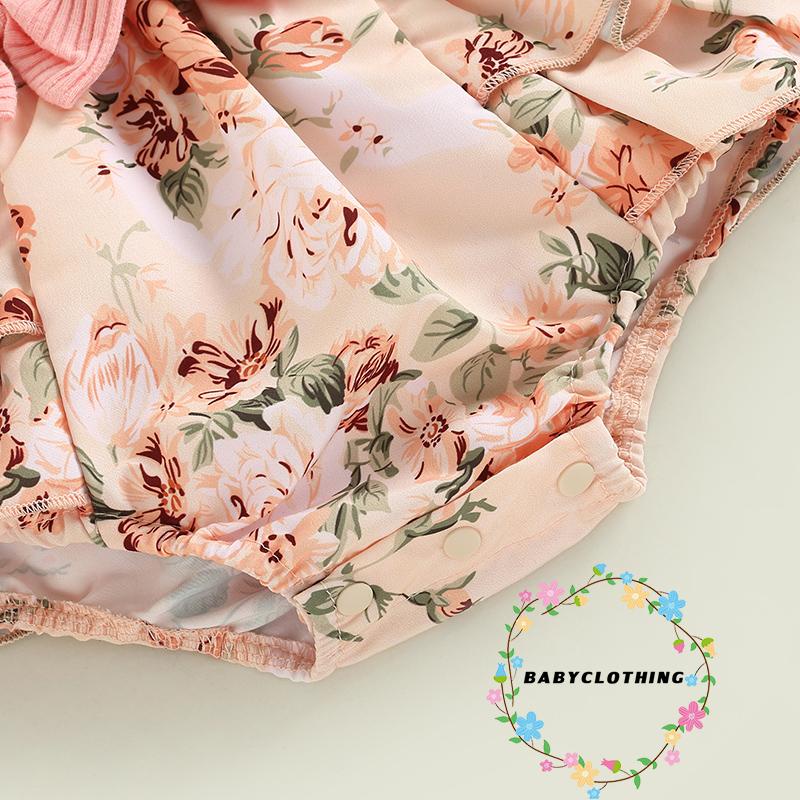 Set 2 Món Áo Thun Tay Dài & Váy Yếm In Hoa & Băng Đô Quấn Đầu Cho Bé Gái