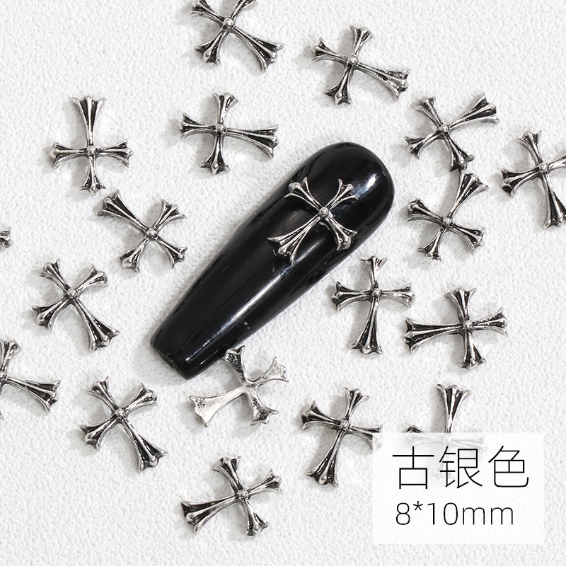 Phụ Kiện Trang Trí Móng Tay Hình Chữ Thập Bằng Kim Loại Phong Cách Rock