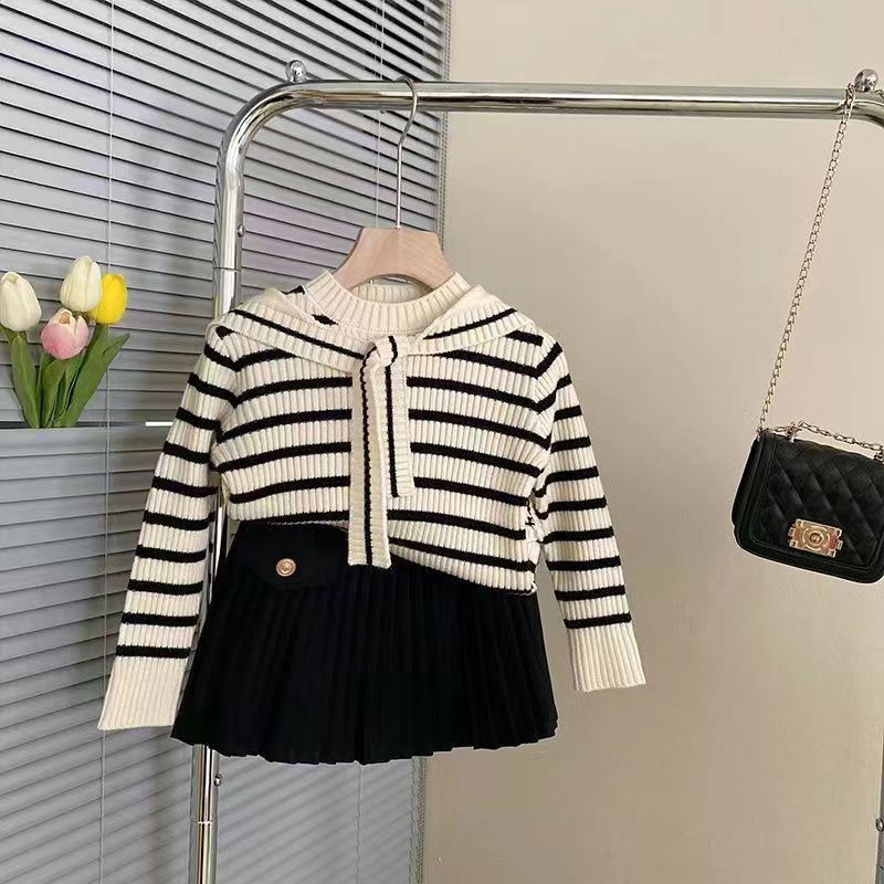 Áo Khoác Sweater Dệt Kim Kẻ Sọc Thời Trang Mùa Thu 2022 Mới Cho Bé Gái