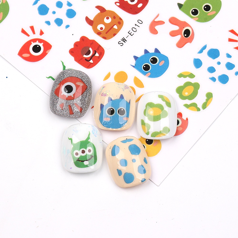 Miếng Dán Móng Tay Họa Tiết Quái Vật Hoạt Hình 3D DIY