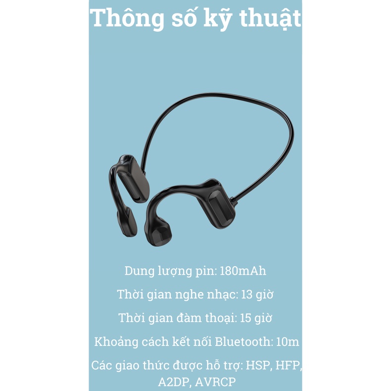 Tai nghe bluetooth không dây truyền âm thanh qua xương, tai nghe không dây cho thể thao chạy bộ xe đạp