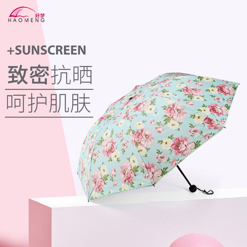 (Hàng Có Sẵn) Dù Gấp Ba Khúc Màu Xanh Lá Cây Che Nắng Mưa UV Ba% Cỡ Nhỏ Tươi Mới Cho Nữ