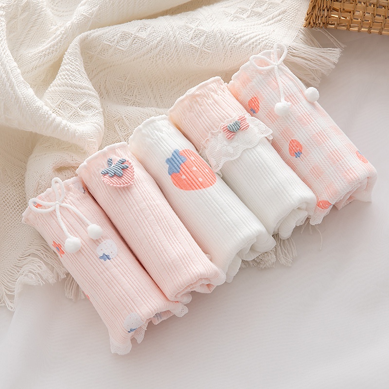 Quần lót nữ cotton gân tắm họa tiết quả dâu cute 345