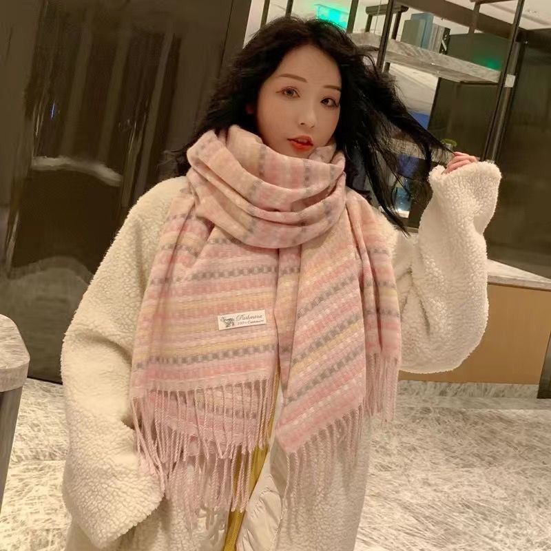 Khăn choàng quàng cổ mùa thu đông khăn len nữ kẻ caro nhiều màu phong cách Hàn Quốc 70*200cm - Mã LE44 The Collar Box