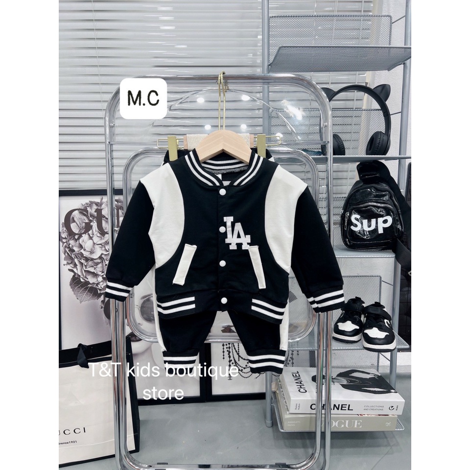Bộ bomber áo khoác bóng chày quần dài chất nỉ cá tính cho bé 10-20kg MINBI KIDS