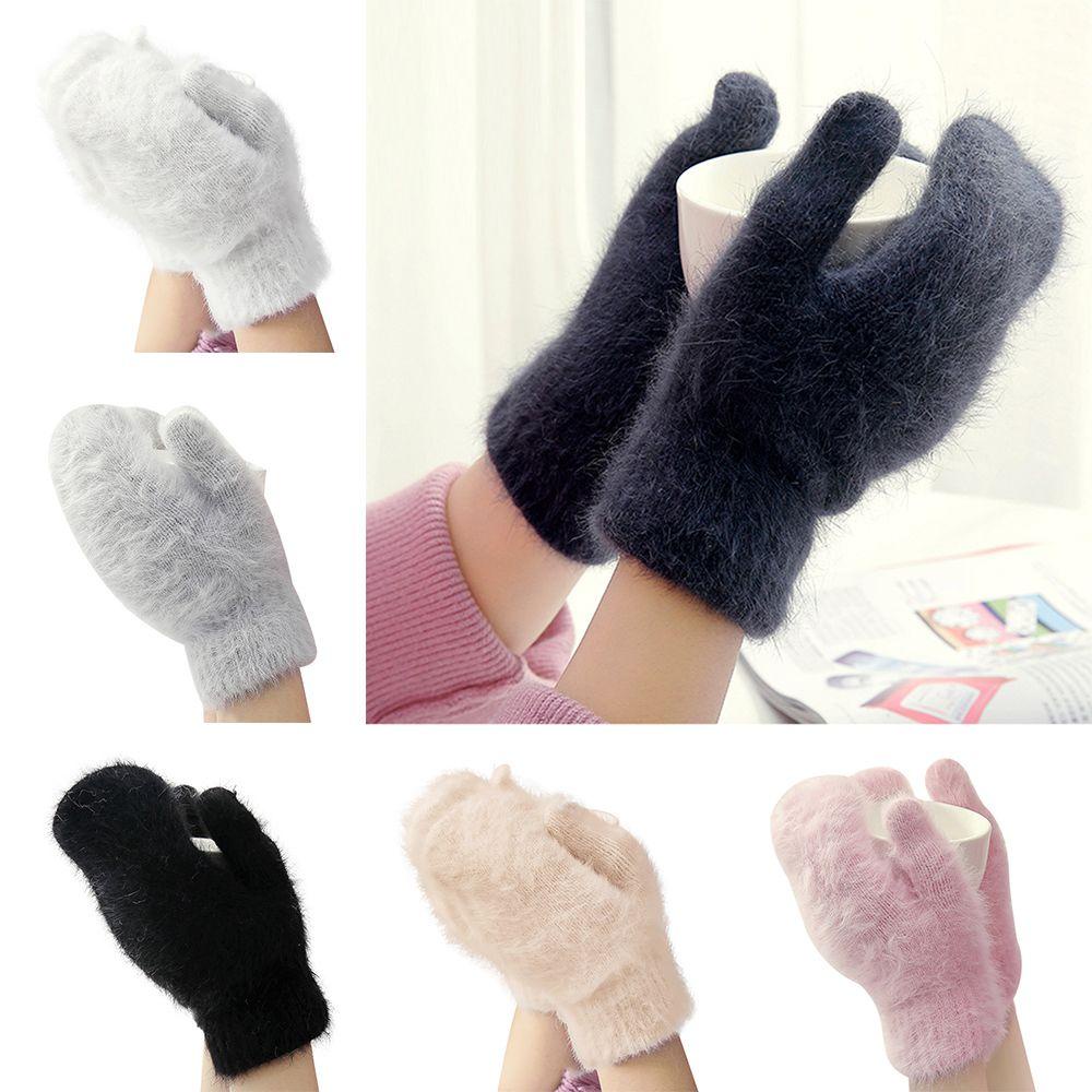 1 Găng Tay Lông Thỏ Không Ngón Mềm Mại Dày Dặn Cho Nữ