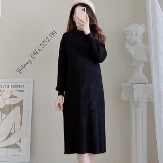 Váy len tay bồng- Đầm Bầu len dáng suông ấm áp thời trang cho mẹ bầu